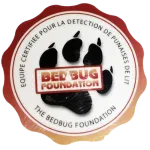 Photo de la certification européenne Bed Bug Foundation pour les tandems chien–conducteur attribué à Punaise Tracker.