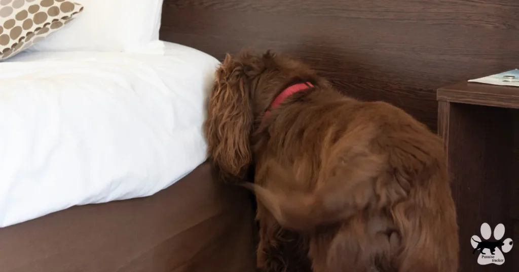 Détection canine de punaises de lit dans une chambre par chien détecteur.