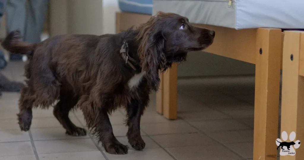 Chien de détection de punaises de lit lors d'une inspection de gîte à Paris.