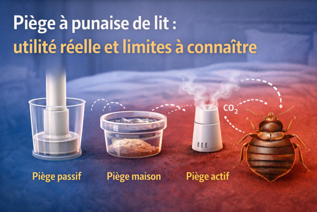 Illustration montrant les différents types de pièges à punaises de lit et leurs limites.