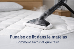 Illustration d'un matelas nettoyé à la vapeur pour mettre en lumière les traitements pour les punaises de lit dans le matelas.