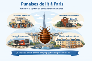 Illustration expliquant pourquoi Paris est particulièrement concernée par les punaises de lit.